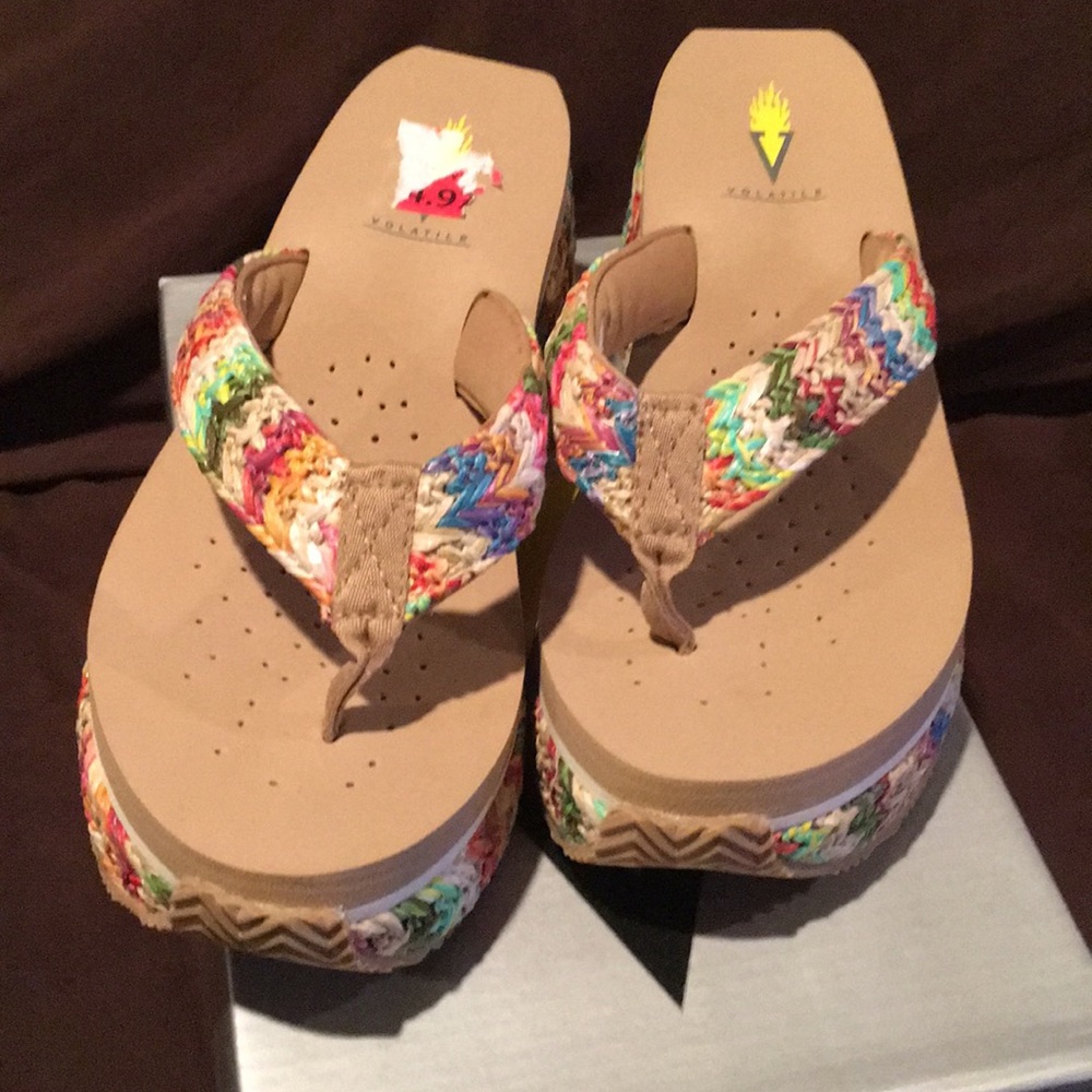 Ladies Wedge Multicolored Platform Thong Sandals